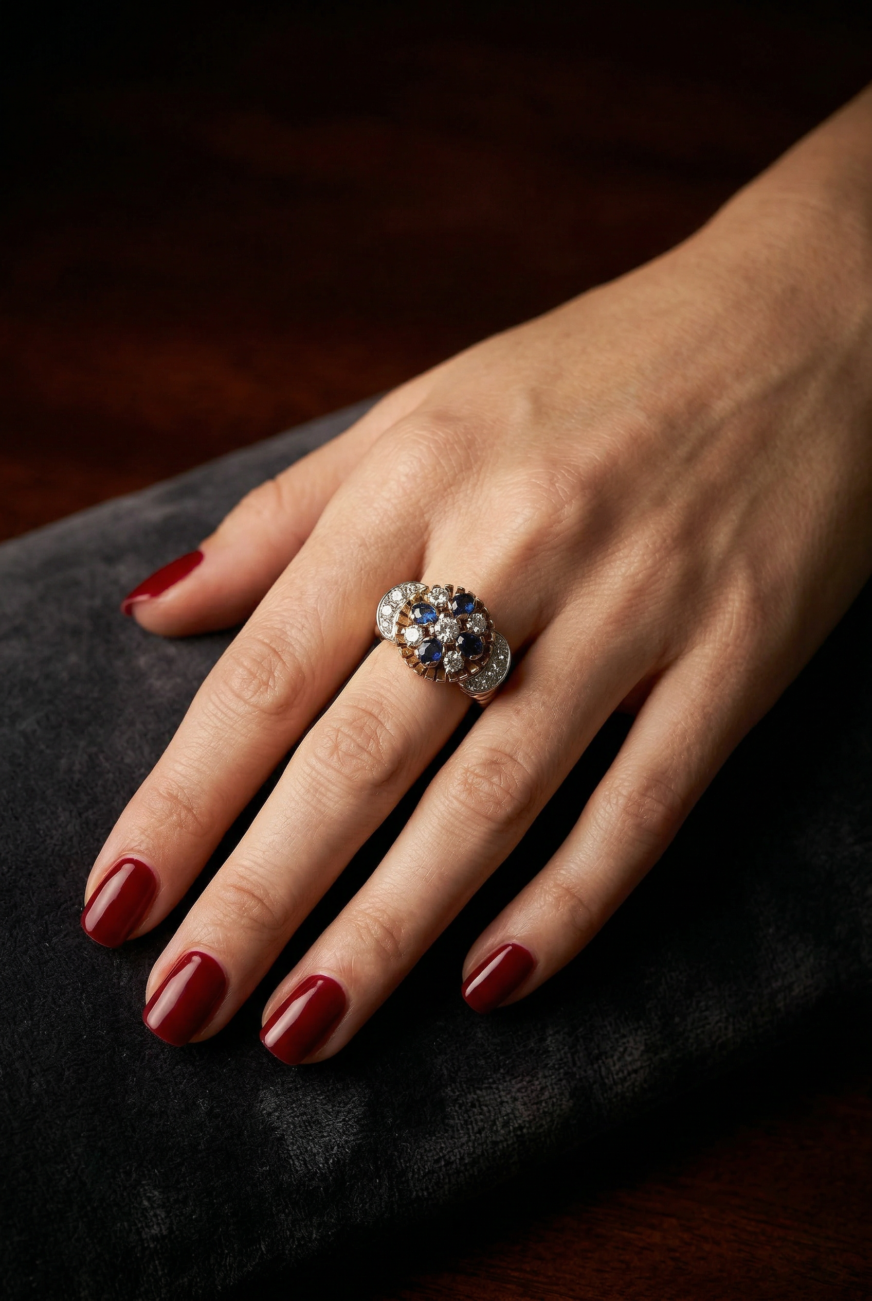 Rose & White Gold Diamond Sapphire Ring — Handcrafted Jewellery from Warsaw, Poland