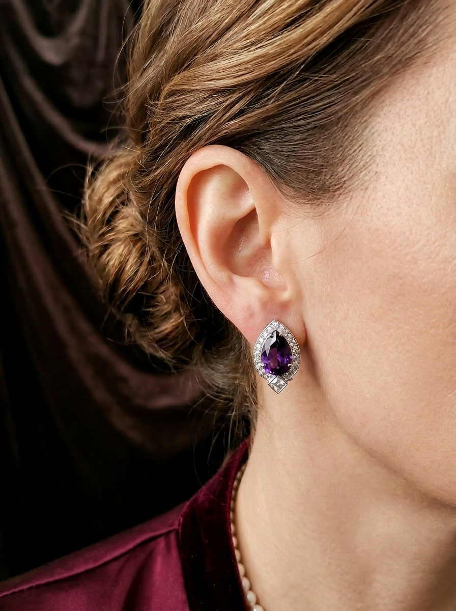 Amethyst & Diamond Earrings — Handcrafted Jewellery from Warsaw, Poland