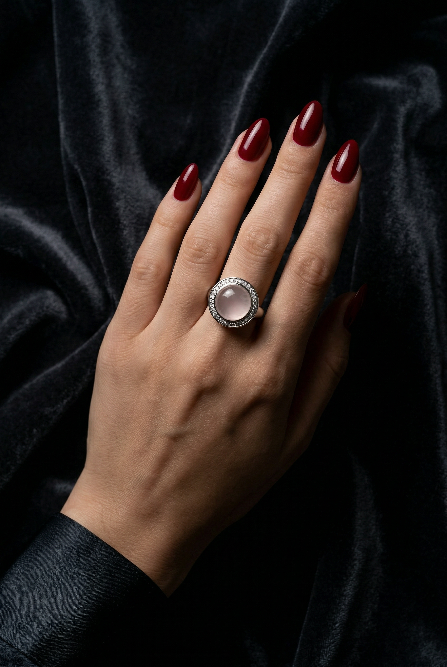 White Gold Pink Quartz & Diamond Ring — Handcrafted Jewellery from Warsaw, Poland
